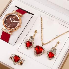 ساعة نسائية أنيقة ومجموعة مجوهرات-حزام من الجلد