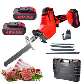 Scie électrique sans fil à vitesse réglable 48 V rechargeable avec 2 batteries et 5 lames de scie 