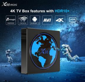 TV Box X98 Mini 4K HDR Amlogic S905W2 Android 11.0 Dual WiFi+1000M 2GB/16GB AV1 + 12MOIS IPTV