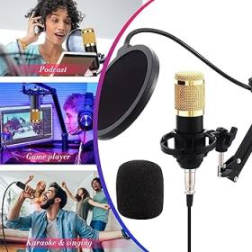 Kits de Microphone BM800 avec Carte Son en Direct, Bras de Suspension en Ciseaux, Support Antichoc et Filtre Anti-Pop